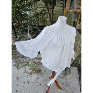 AGB 3/4 Flutter Sleeve Blouse Tie-Front Layered Ruffle Flowy Coastal Boho 2X